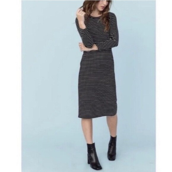 Sonnet James Size XL Midi Dress Reese Play Dress Gray Black Striped 3/4 Sleeve - Picture 1 of 9